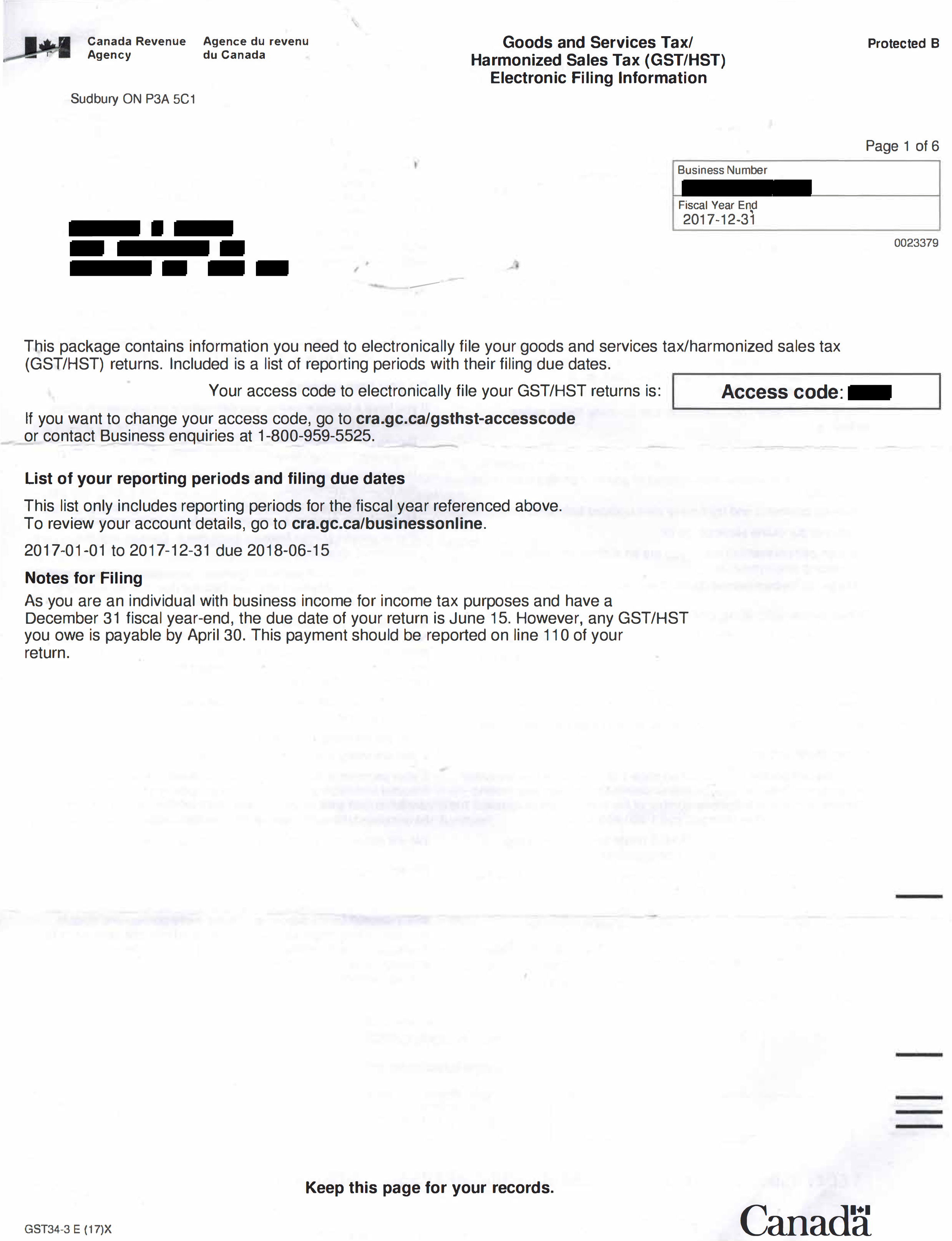 A redacted remittance request letter from the CRA